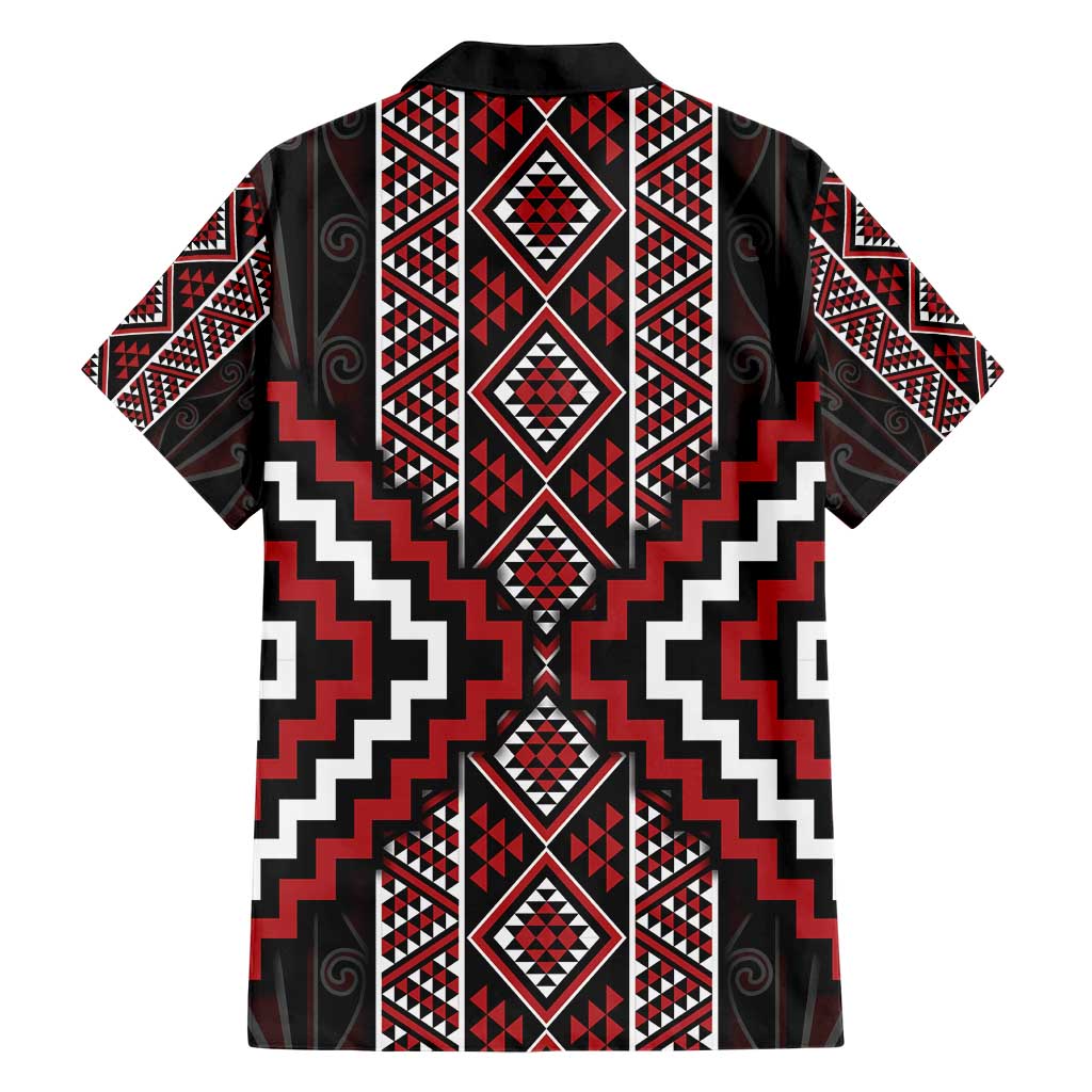 Red Tukutuku Pattern Aotearoa Hawaiian Shirt Niho Taniwha and Puhoro Motifs - Vibe Hoodie Shop