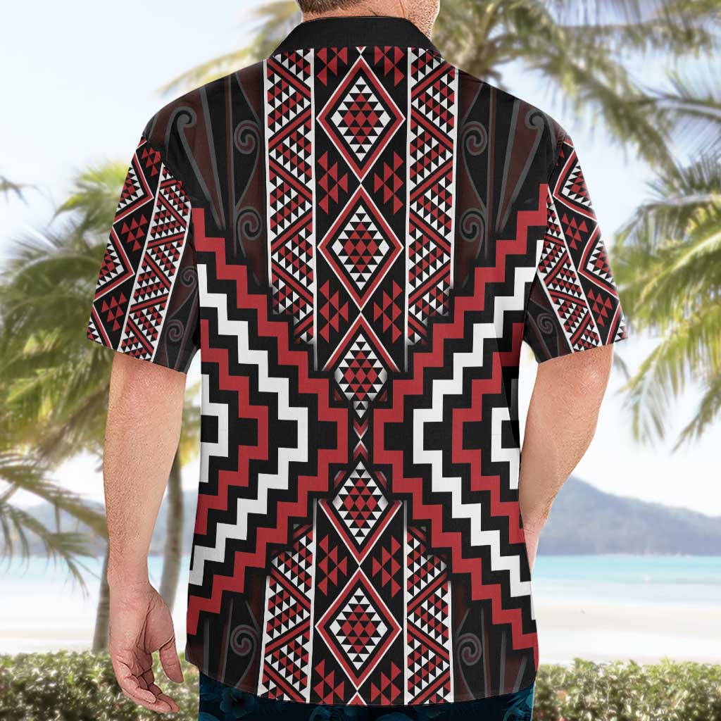 Red Tukutuku Pattern Aotearoa Hawaiian Shirt Niho Taniwha and Puhoro Motifs - Vibe Hoodie Shop