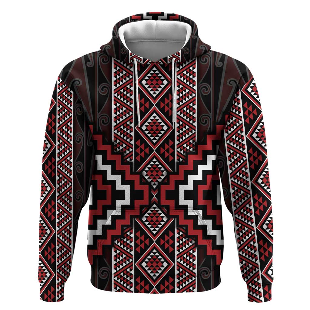 Red Tukutuku Pattern Aotearoa Hoodie Niho Taniwha and Puhoro Motifs LT7 - Vibe Hoodie Shop