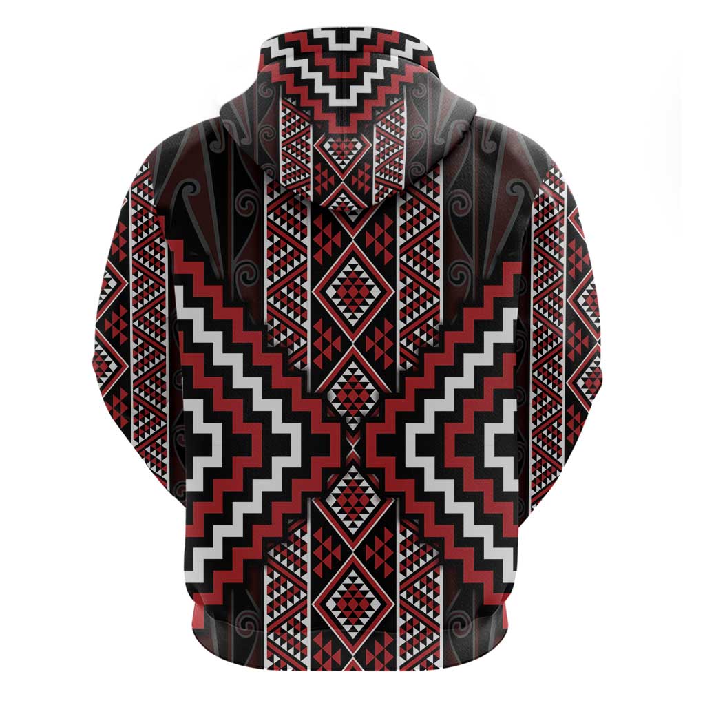 Red Tukutuku Pattern Aotearoa Hoodie Niho Taniwha and Puhoro Motifs LT7 - Vibe Hoodie Shop