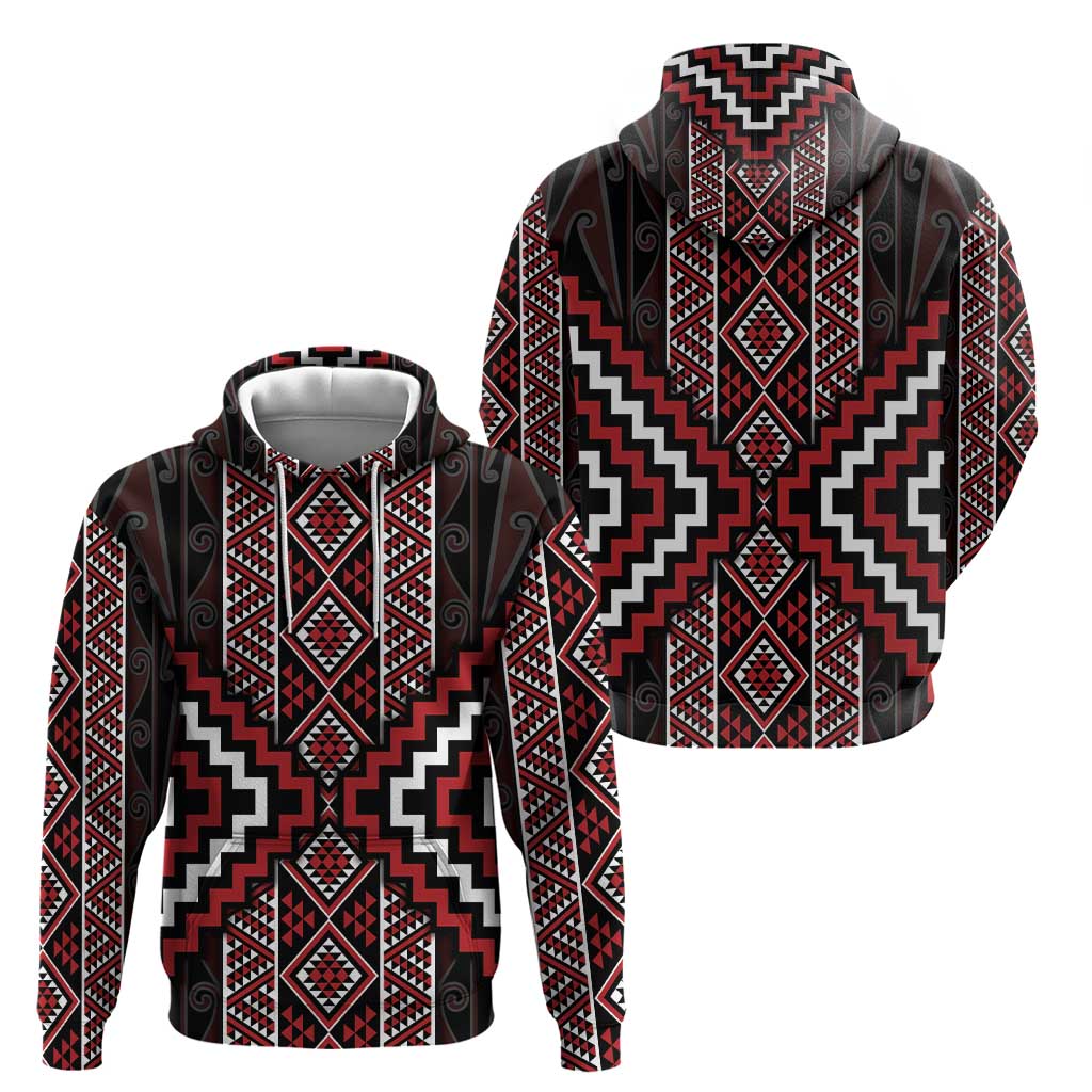 Red Tukutuku Pattern Aotearoa Hoodie Niho Taniwha and Puhoro Motifs LT7 - Vibe Hoodie Shop