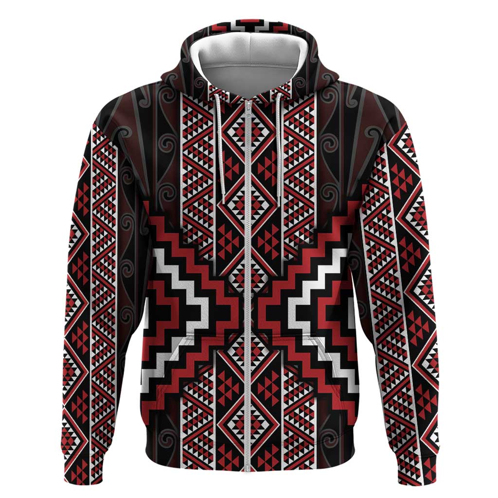 Red Tukutuku Pattern Aotearoa Hoodie Niho Taniwha and Puhoro Motifs LT7 - Vibe Hoodie Shop