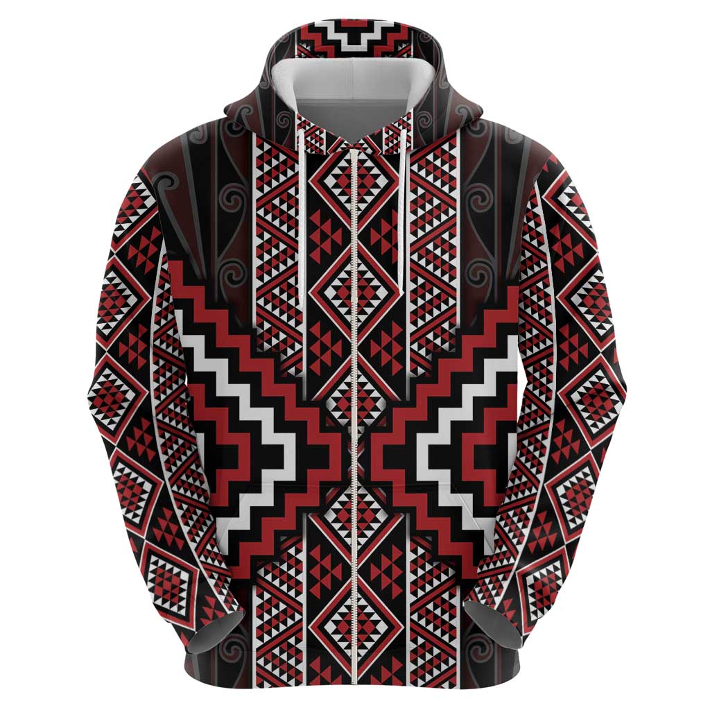 Red Tukutuku Pattern Aotearoa Hoodie Niho Taniwha and Puhoro Motifs LT7 - Vibe Hoodie Shop