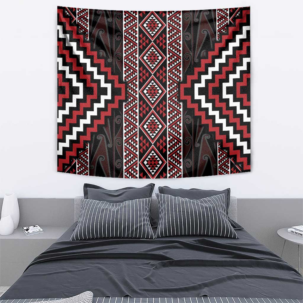 Red Tukutuku Pattern Aotearoa Tapestry Niho Taniwha and Puhoro Motifs - Vibe Hoodie Shop