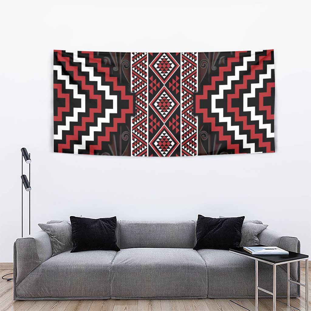 Red Tukutuku Pattern Aotearoa Tapestry Niho Taniwha and Puhoro Motifs - Vibe Hoodie Shop