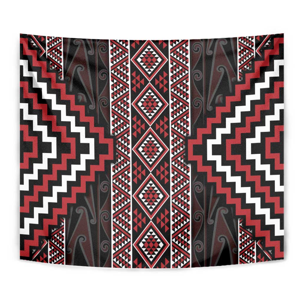 Red Tukutuku Pattern Aotearoa Tapestry Niho Taniwha and Puhoro Motifs - Vibe Hoodie Shop