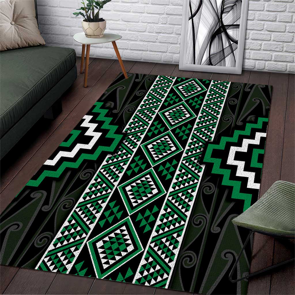 Jade Tukutuku Pattern Aotearoa Area Rug Niho Taniwha and Puhoro Motifs - Vibe Hoodie Shop