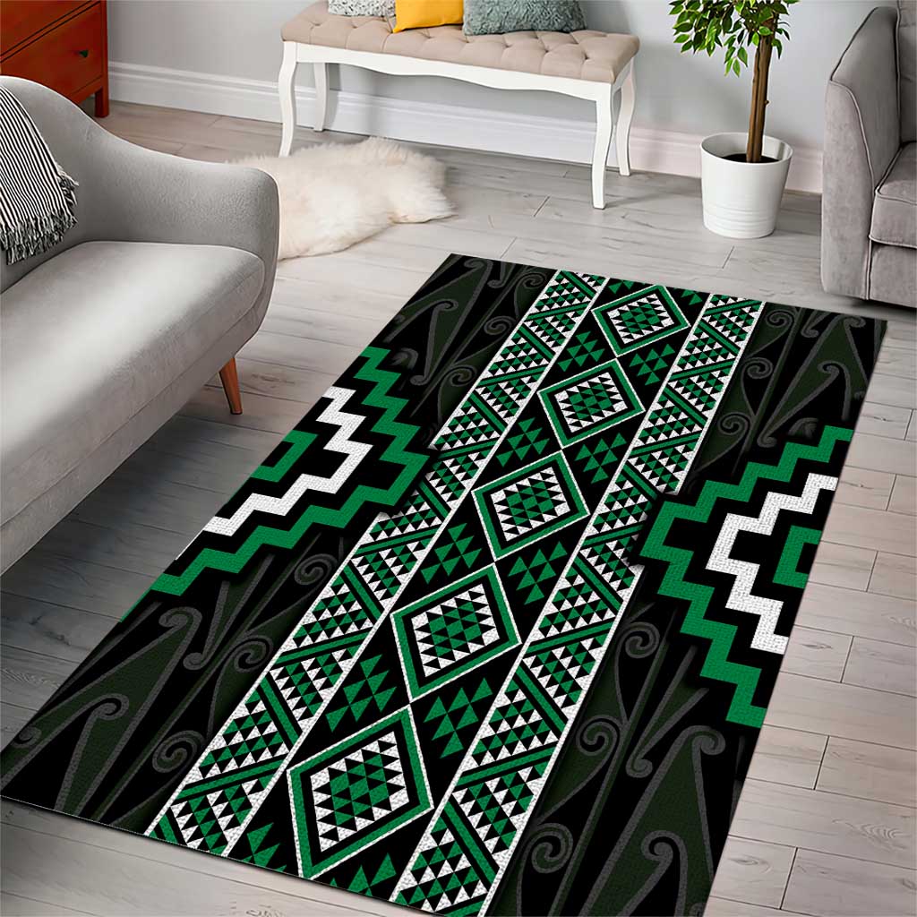 Jade Tukutuku Pattern Aotearoa Area Rug Niho Taniwha and Puhoro Motifs - Vibe Hoodie Shop