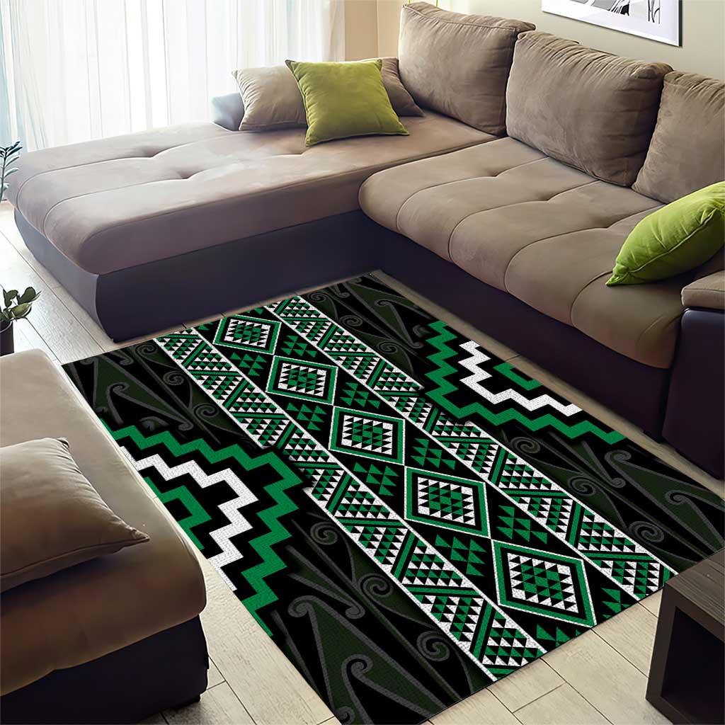 Jade Tukutuku Pattern Aotearoa Area Rug Niho Taniwha and Puhoro Motifs - Vibe Hoodie Shop