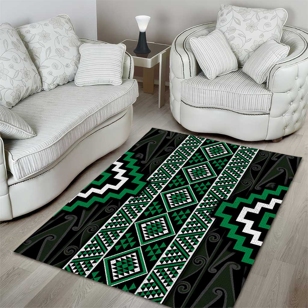 Jade Tukutuku Pattern Aotearoa Area Rug Niho Taniwha and Puhoro Motifs - Vibe Hoodie Shop