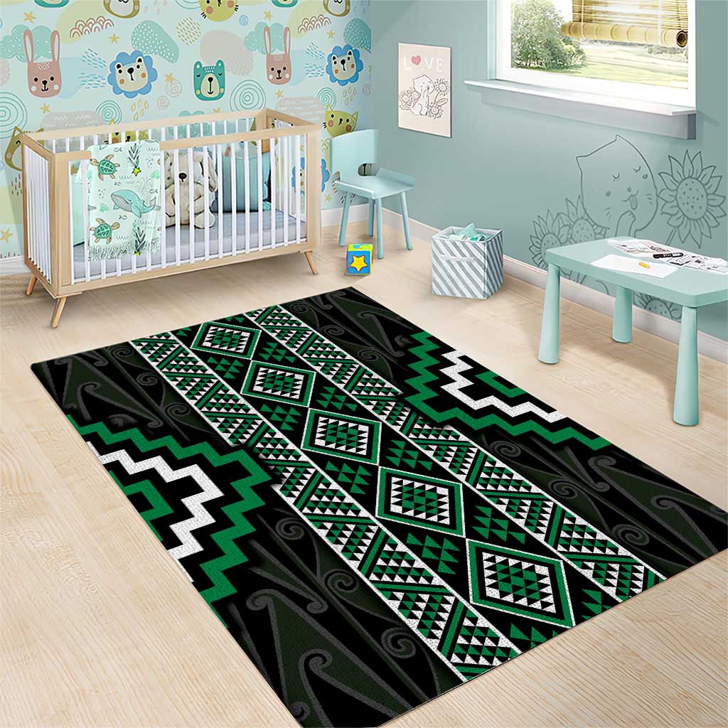 Jade Tukutuku Pattern Aotearoa Area Rug Niho Taniwha and Puhoro Motifs - Vibe Hoodie Shop