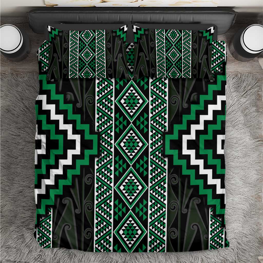 Jade Tukutuku Pattern Aotearoa Bedding Set Niho Taniwha and Puhoro Motifs - Vibe Hoodie Shop