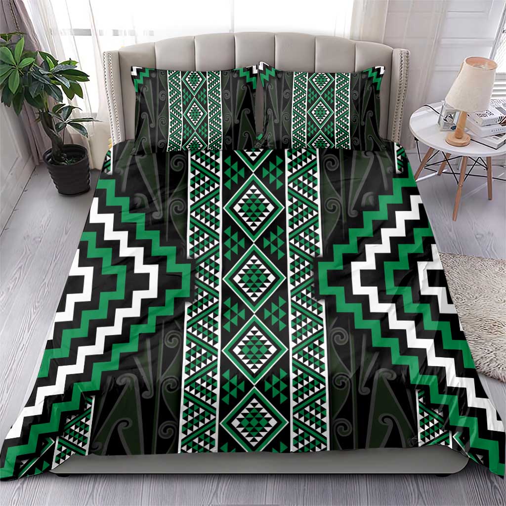 Jade Tukutuku Pattern Aotearoa Bedding Set Niho Taniwha and Puhoro Motifs - Vibe Hoodie Shop
