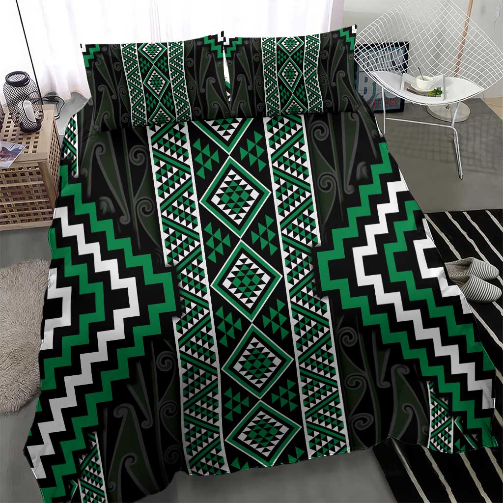 Jade Tukutuku Pattern Aotearoa Bedding Set Niho Taniwha and Puhoro Motifs - Vibe Hoodie Shop