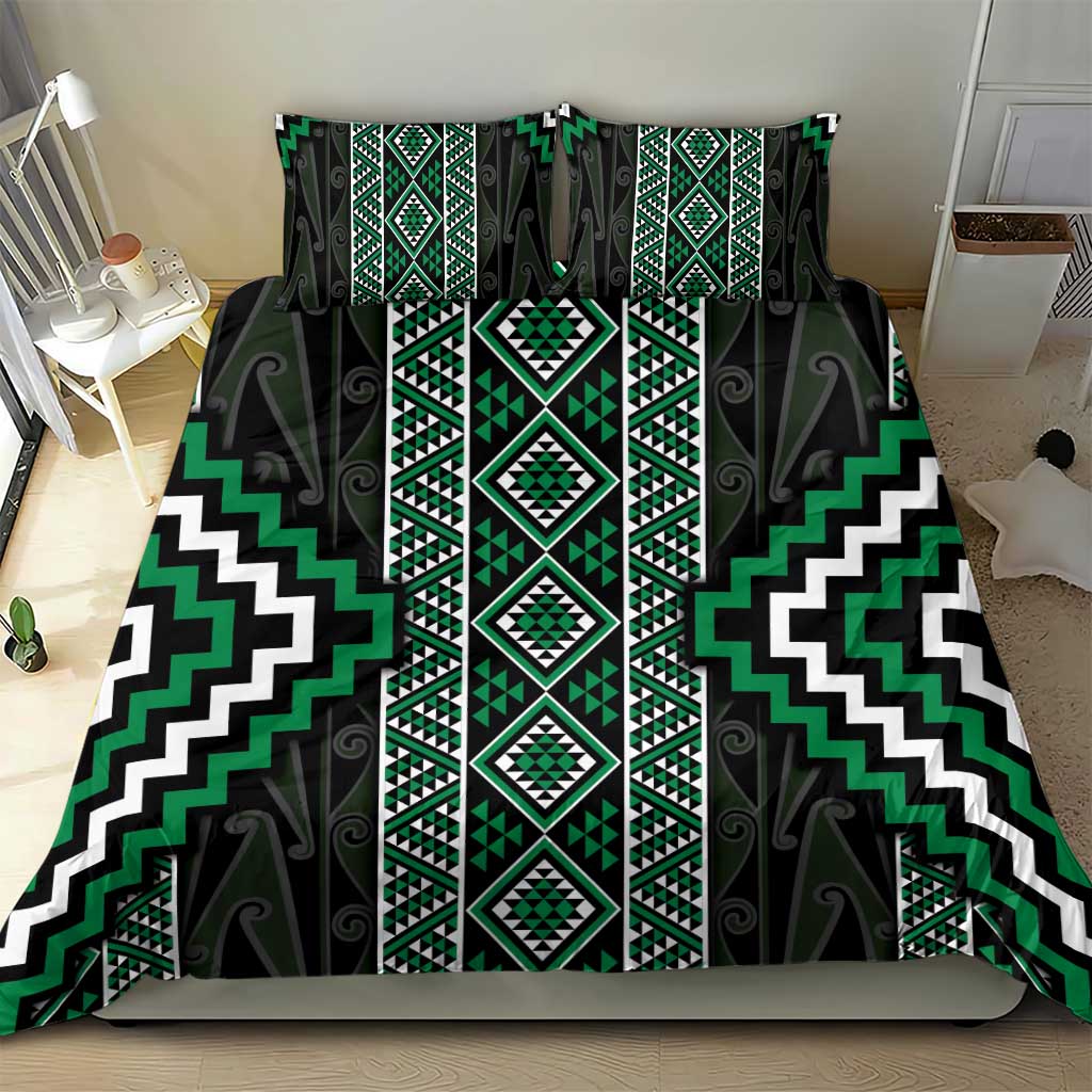 Jade Tukutuku Pattern Aotearoa Bedding Set Niho Taniwha and Puhoro Motifs - Vibe Hoodie Shop
