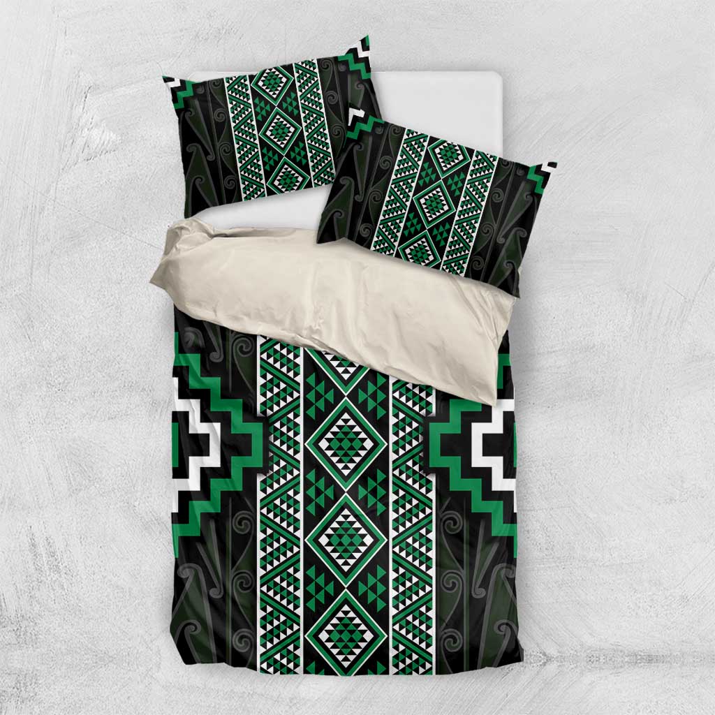 Jade Tukutuku Pattern Aotearoa Bedding Set Niho Taniwha and Puhoro Motifs - Vibe Hoodie Shop