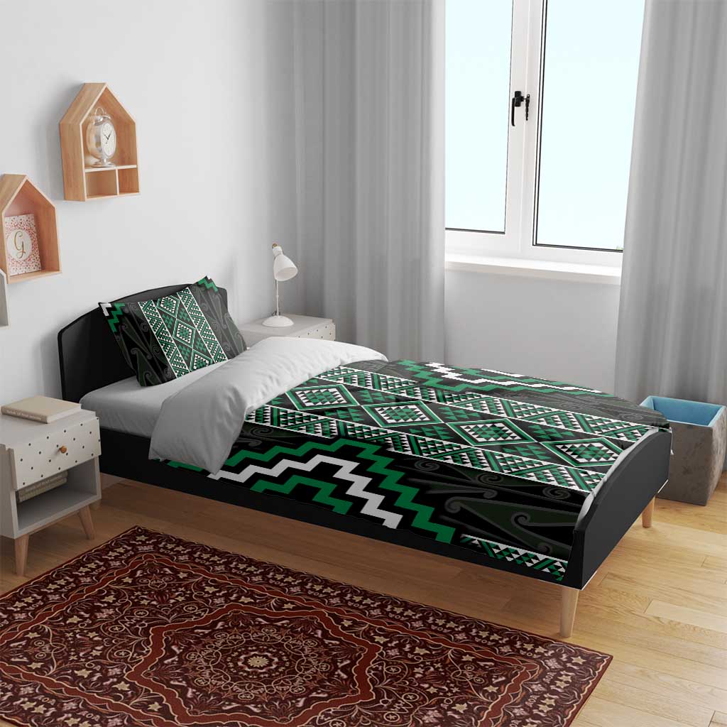 Jade Tukutuku Pattern Aotearoa Bedding Set Niho Taniwha and Puhoro Motifs - Vibe Hoodie Shop