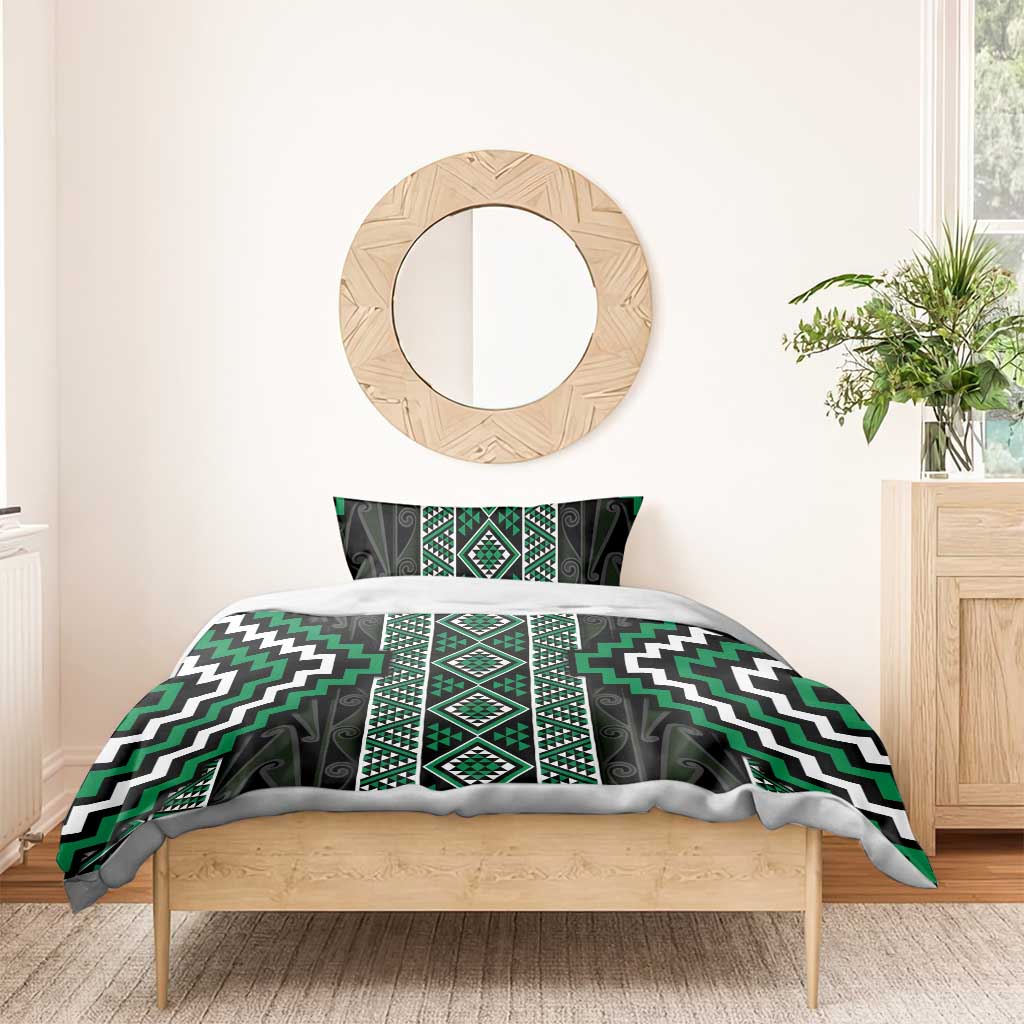 Jade Tukutuku Pattern Aotearoa Bedding Set Niho Taniwha and Puhoro Motifs - Vibe Hoodie Shop