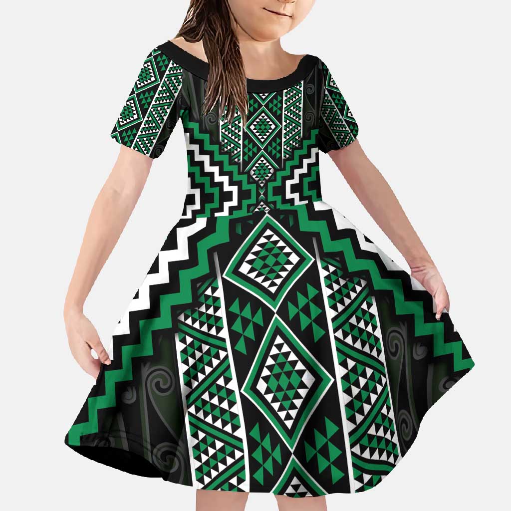 Jade Tukutuku Pattern Aotearoa Family Matching Mermaid Dress and Hawaiian Shirt Niho Taniwha and Puhoro Motifs