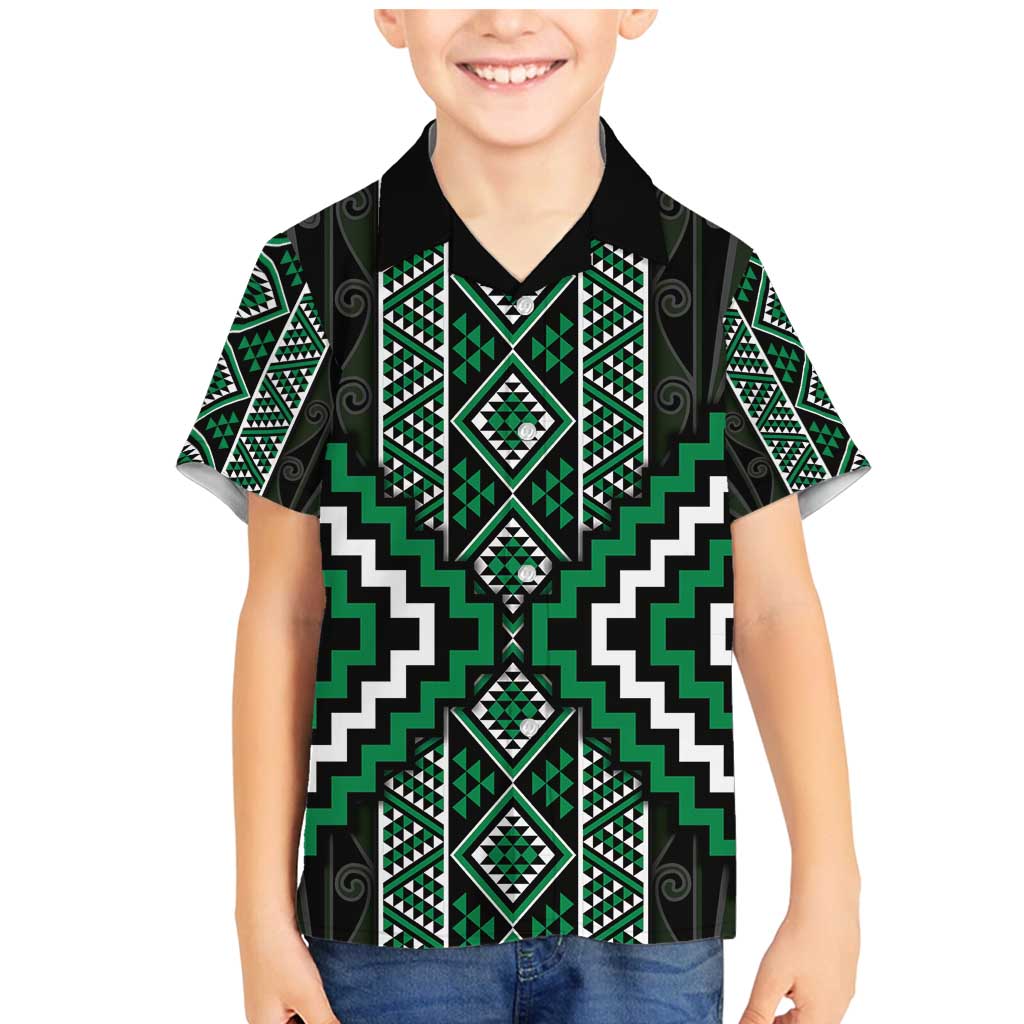 Jade Tukutuku Pattern Aotearoa Family Matching Mermaid Dress and Hawaiian Shirt Niho Taniwha and Puhoro Motifs