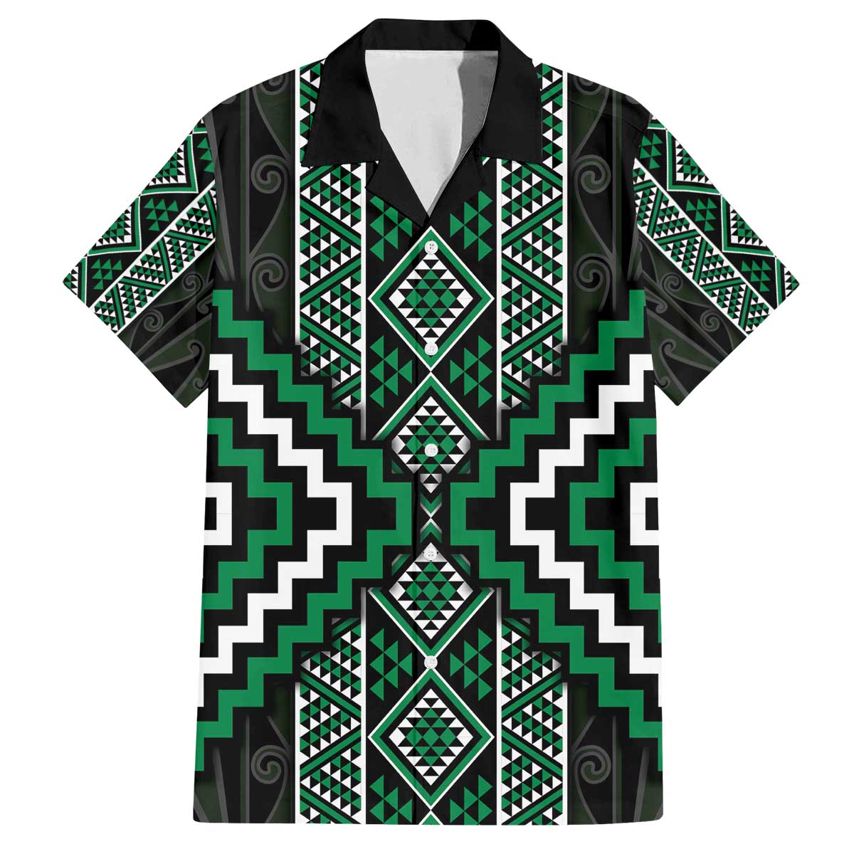 Jade Tukutuku Pattern Aotearoa Family Matching Off The Shoulder Long Sleeve Dress and Hawaiian Shirt Niho Taniwha and Puhoro Motifs