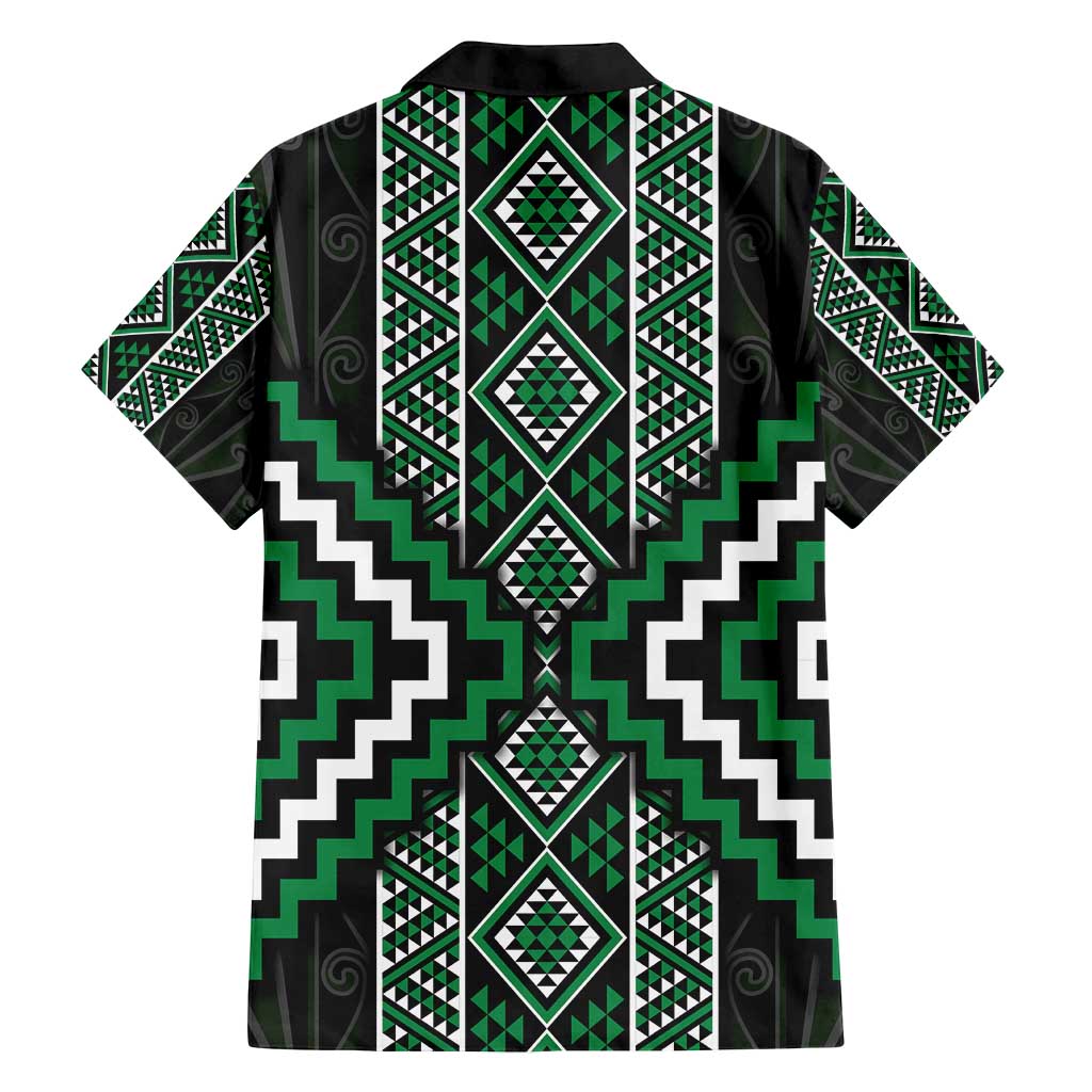 Jade Tukutuku Pattern Aotearoa Family Matching Off Shoulder Short Dress and Hawaiian Shirt Niho Taniwha and Puhoro Motifs