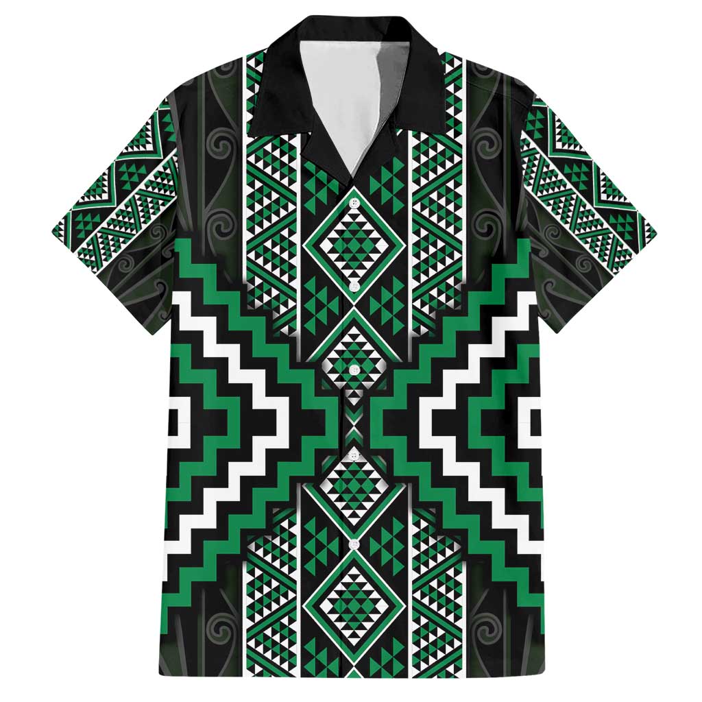 Jade Tukutuku Pattern Aotearoa Family Matching Short Sleeve Bodycon Dress and Hawaiian Shirt Niho Taniwha and Puhoro Motifs