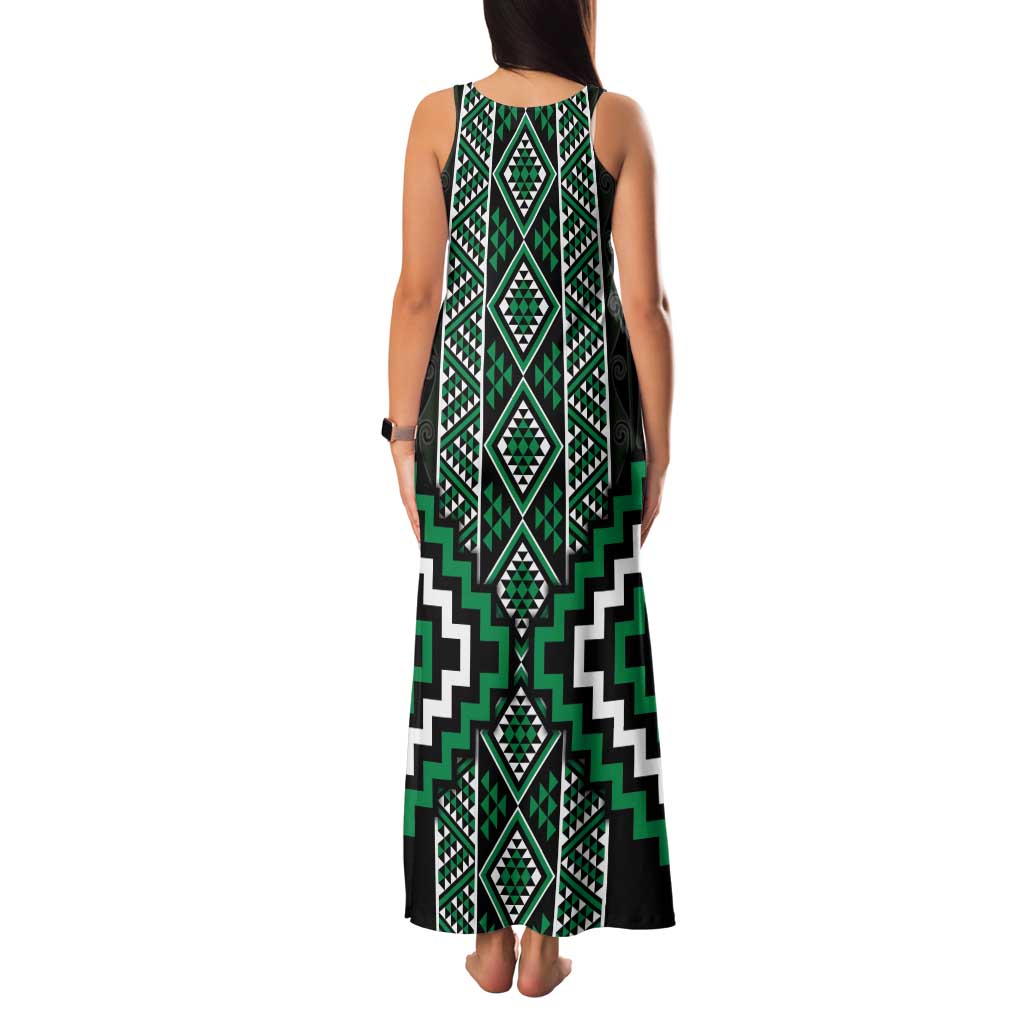 Jade Tukutuku Pattern Aotearoa Family Matching Tank Maxi Dress and Hawaiian Shirt Niho Taniwha and Puhoro Motifs