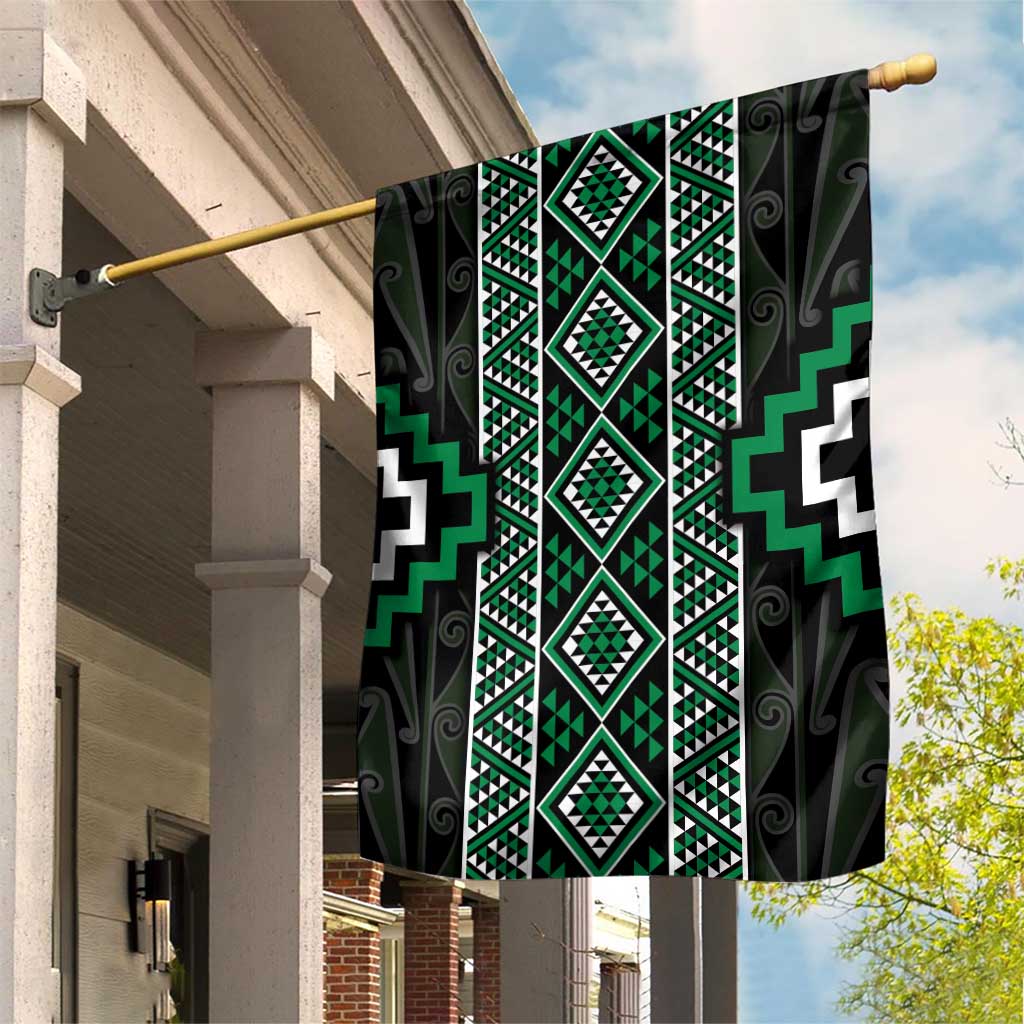 Jade Tukutuku Pattern Aotearoa Garden Flag Niho Taniwha and Puhoro Motifs - Vibe Hoodie Shop