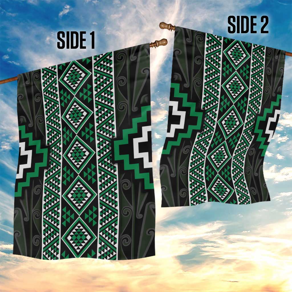 Jade Tukutuku Pattern Aotearoa Garden Flag Niho Taniwha and Puhoro Motifs - Vibe Hoodie Shop