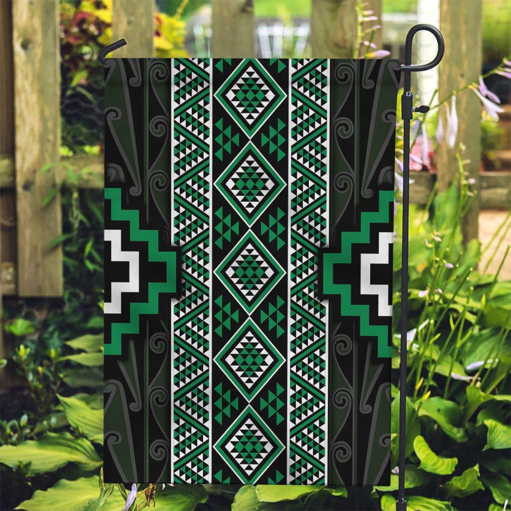 Jade Tukutuku Pattern Aotearoa Garden Flag Niho Taniwha and Puhoro Motifs - Vibe Hoodie Shop