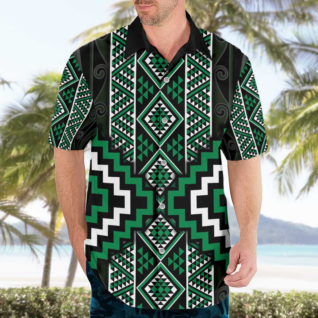 Jade Tukutuku Pattern Aotearoa Hawaiian Shirt Niho Taniwha and Puhoro Motifs - Vibe Hoodie Shop