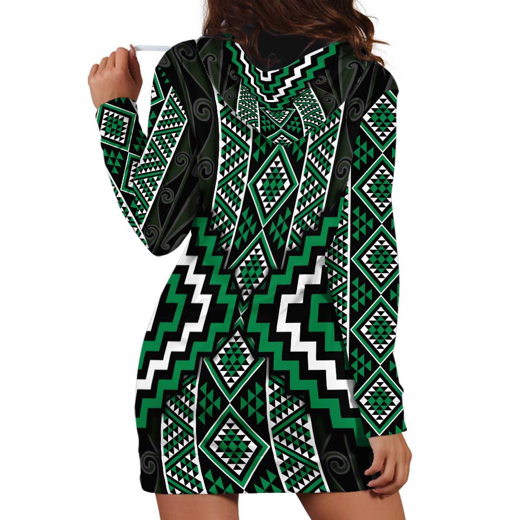 Jade Tukutuku Pattern Aotearoa Hoodie Dress Niho Taniwha and Puhoro Motifs - Vibe Hoodie Shop