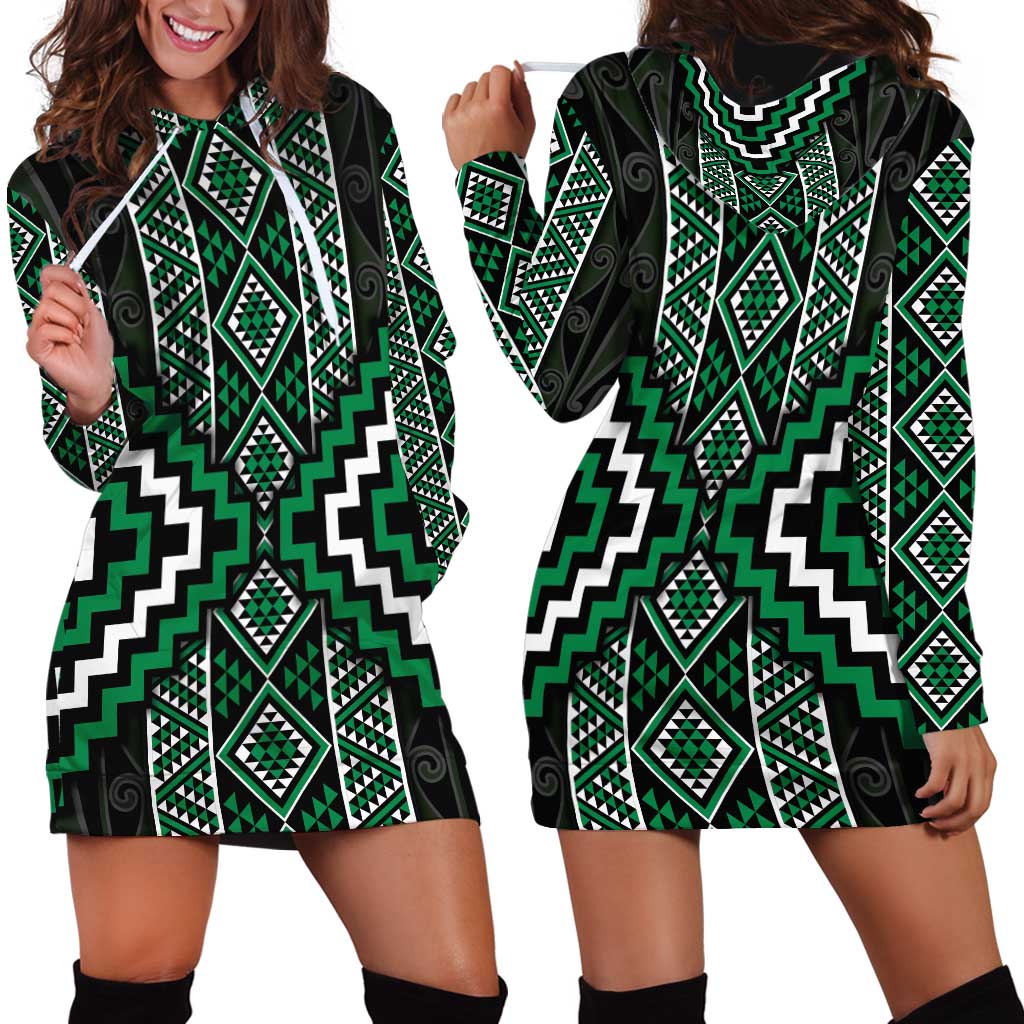 Jade Tukutuku Pattern Aotearoa Hoodie Dress Niho Taniwha and Puhoro Motifs - Vibe Hoodie Shop