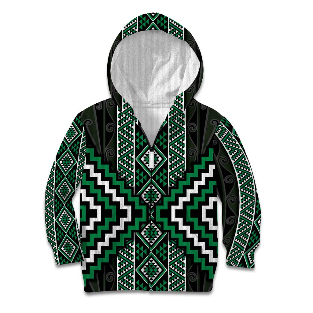 Jade Tukutuku Pattern Aotearoa Kid Hoodie Niho Taniwha and Puhoro Motifs - Vibe Hoodie Shop