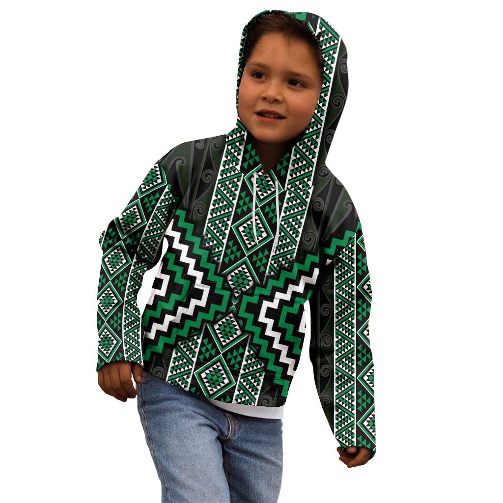 Jade Tukutuku Pattern Aotearoa Kid Hoodie Niho Taniwha and Puhoro Motifs - Vibe Hoodie Shop