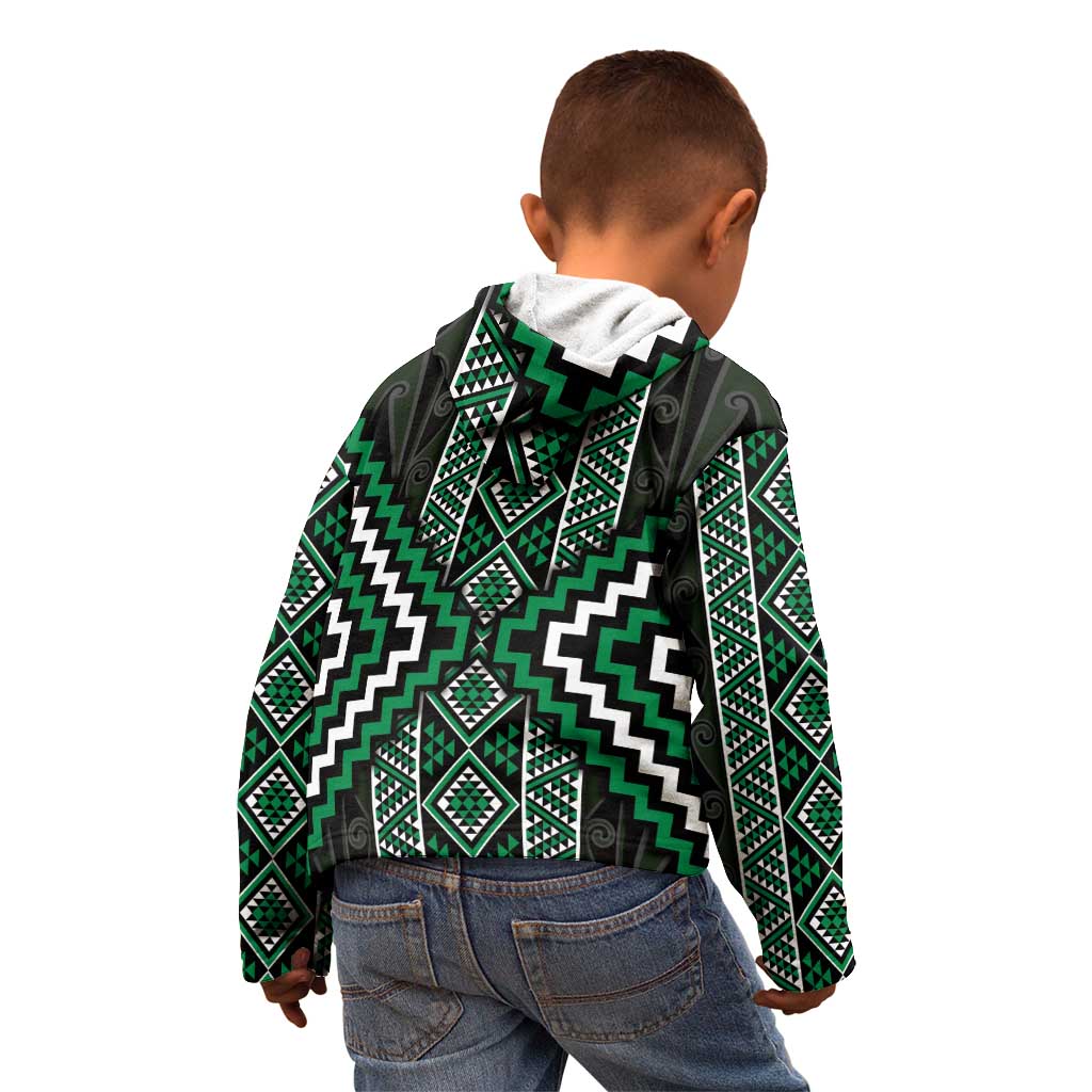 Jade Tukutuku Pattern Aotearoa Kid Hoodie Niho Taniwha and Puhoro Motifs - Vibe Hoodie Shop