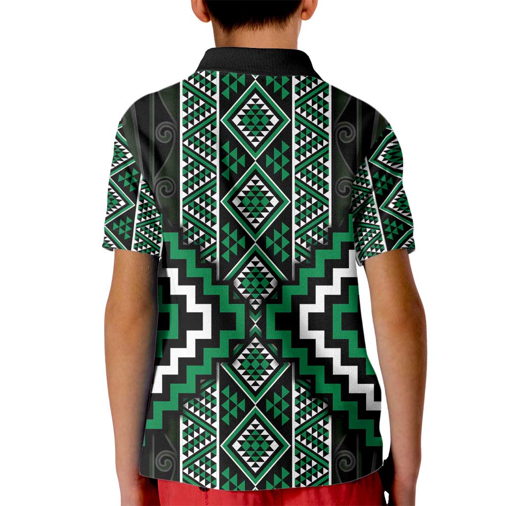 Jade Tukutuku Pattern Aotearoa Kid Polo Shirt Niho Taniwha and Puhoro Motifs - Vibe Hoodie Shop