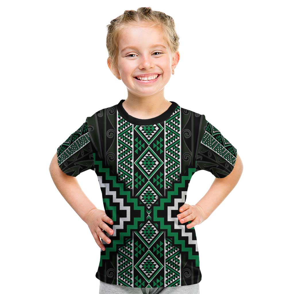 Jade Tukutuku Pattern Aotearoa Kid T Shirt Niho Taniwha and Puhoro Motifs - Vibe Hoodie Shop