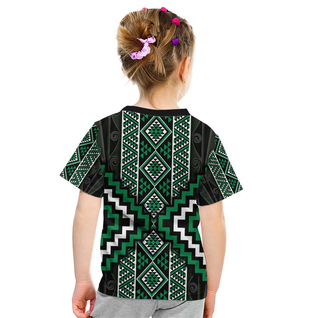 Jade Tukutuku Pattern Aotearoa Kid T Shirt Niho Taniwha and Puhoro Motifs - Vibe Hoodie Shop