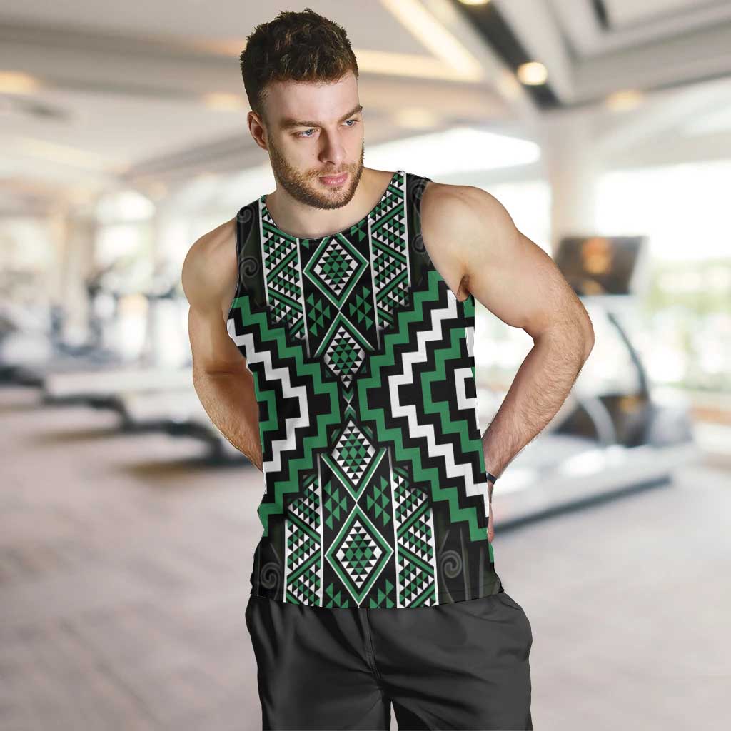 Jade Tukutuku Pattern Aotearoa Men Tank Top Niho Taniwha and Puhoro Motifs - Vibe Hoodie Shop