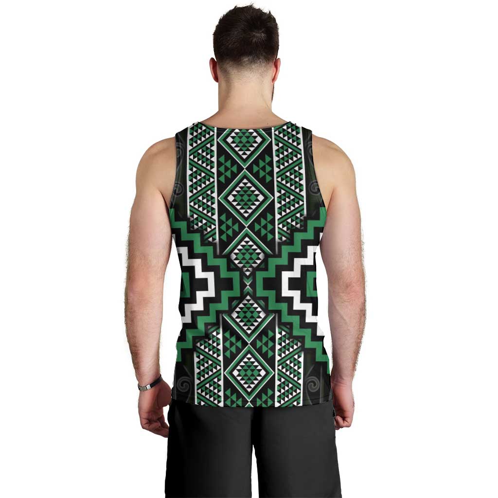 Jade Tukutuku Pattern Aotearoa Men Tank Top Niho Taniwha and Puhoro Motifs - Vibe Hoodie Shop