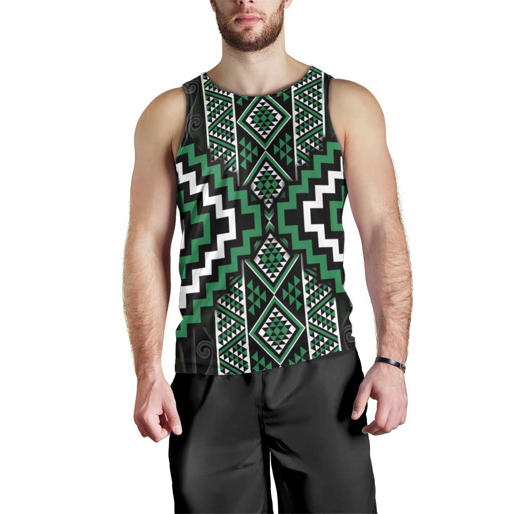 Jade Tukutuku Pattern Aotearoa Men Tank Top Niho Taniwha and Puhoro Motifs - Vibe Hoodie Shop