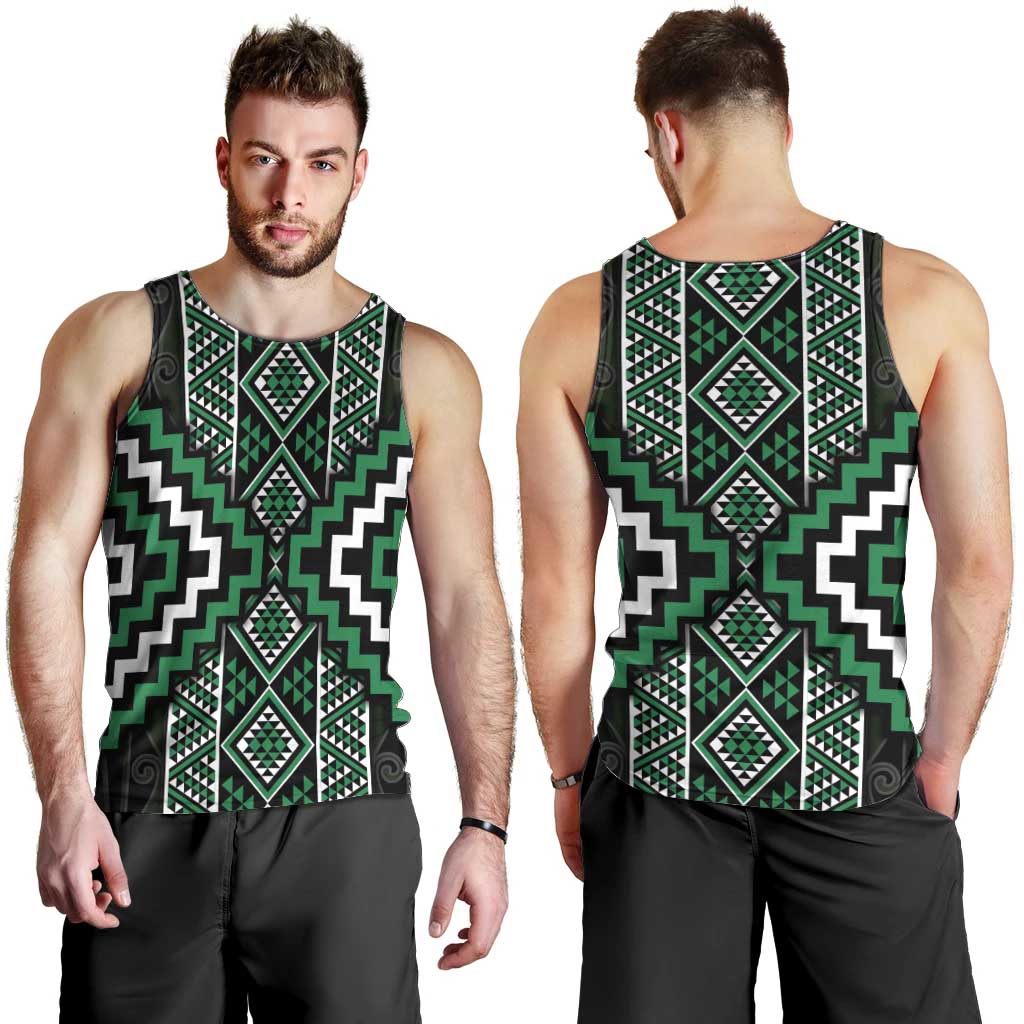 Jade Tukutuku Pattern Aotearoa Men Tank Top Niho Taniwha and Puhoro Motifs - Vibe Hoodie Shop