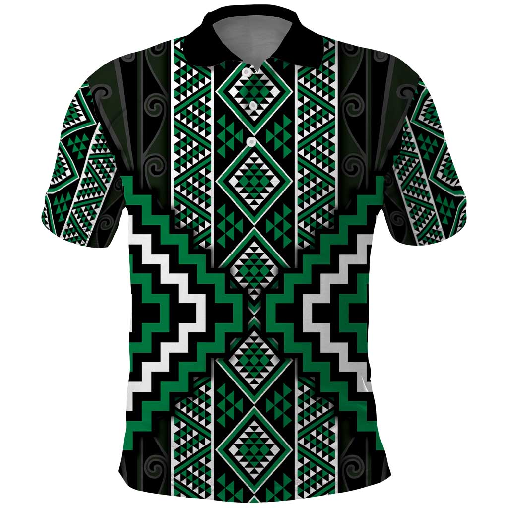 Jade Tukutuku Pattern Aotearoa Polo Shirt Niho Taniwha and Puhoro Motifs - Vibe Hoodie Shop