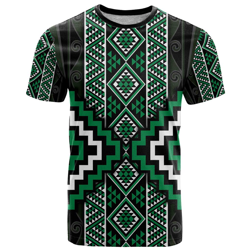 Jade Tukutuku Pattern Aotearoa T Shirt Niho Taniwha and Puhoro Motifs - Vibe Hoodie Shop