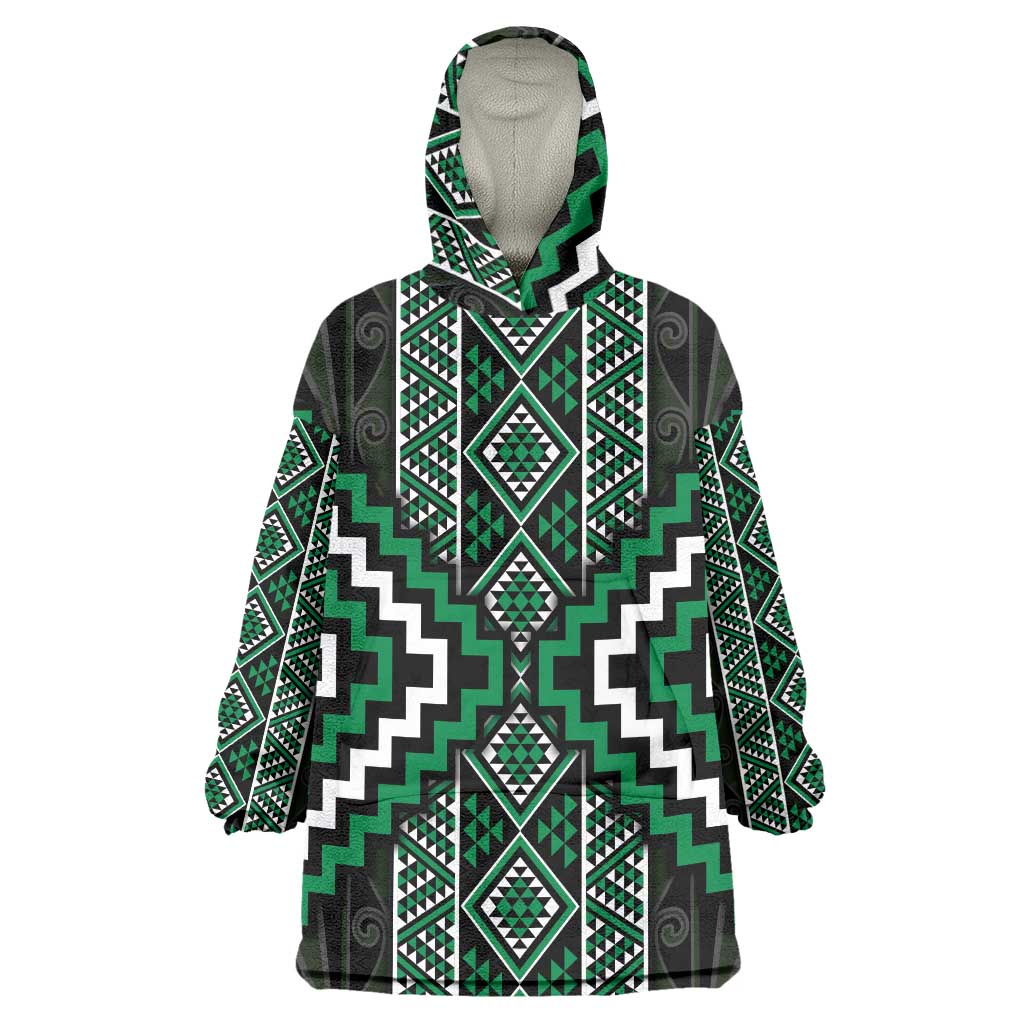 Jade Tukutuku Pattern Aotearoa Wearable Blanket Hoodie Niho Taniwha and Puhoro Motifs - Vibe Hoodie Shop