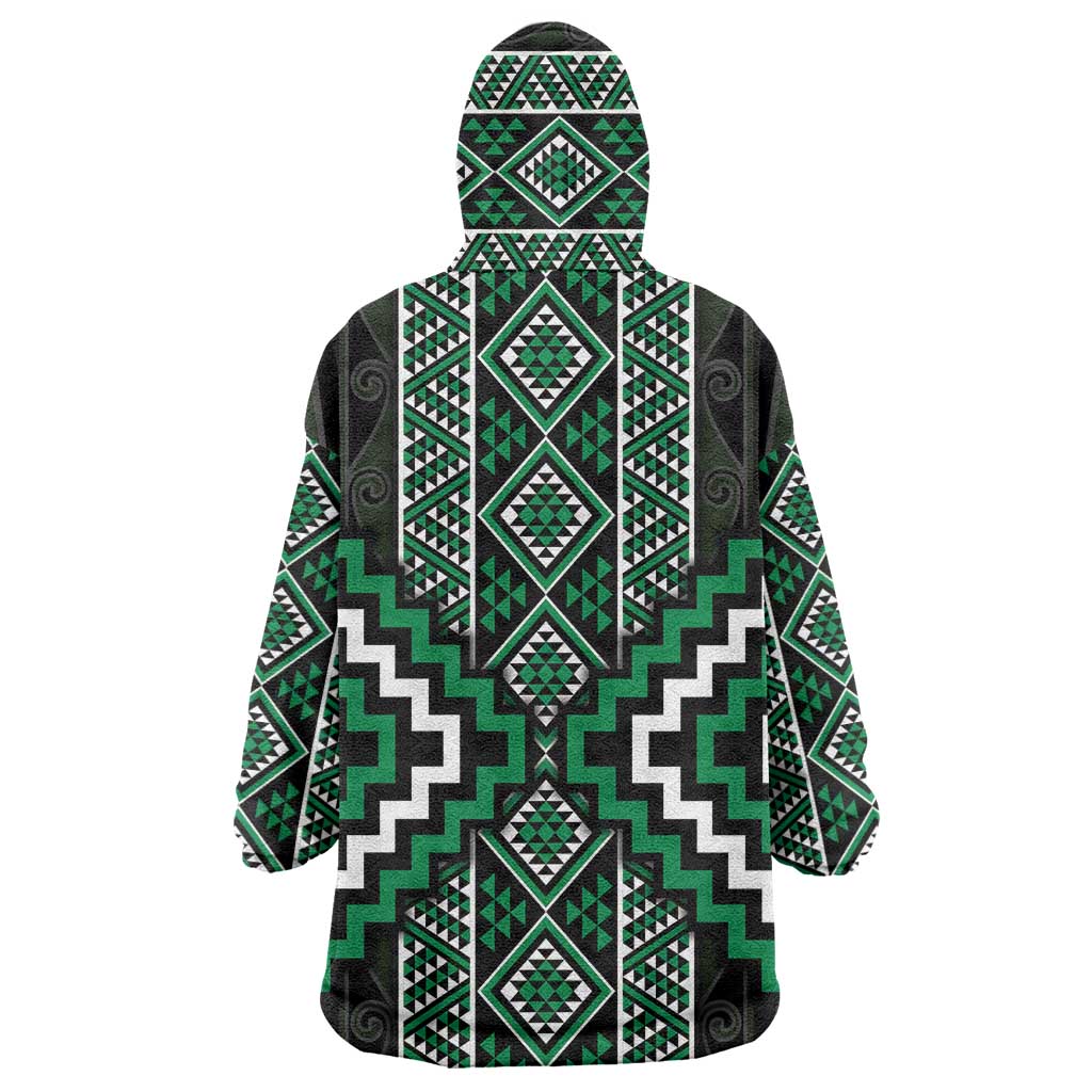 Jade Tukutuku Pattern Aotearoa Wearable Blanket Hoodie Niho Taniwha and Puhoro Motifs - Vibe Hoodie Shop