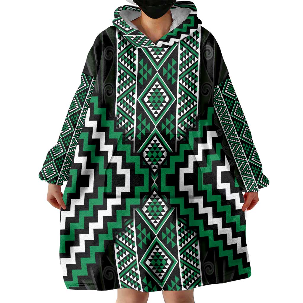 Jade Tukutuku Pattern Aotearoa Wearable Blanket Hoodie Niho Taniwha and Puhoro Motifs - Vibe Hoodie Shop