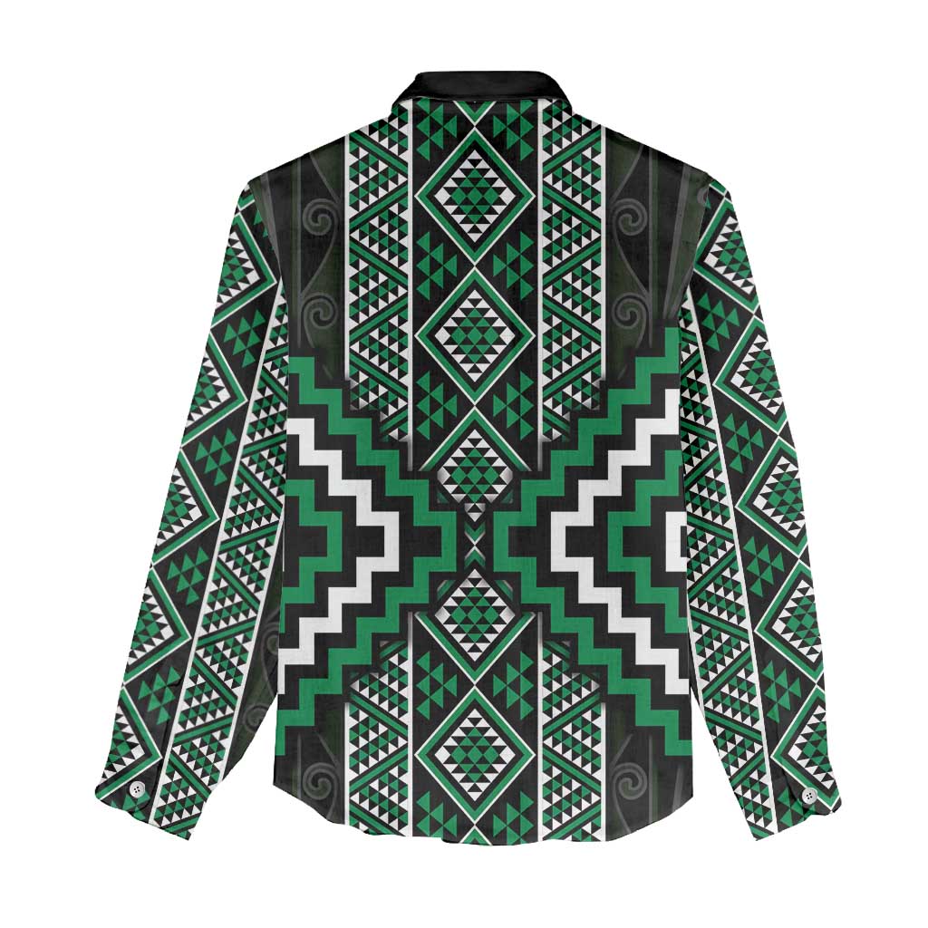 Jade Tukutuku Pattern Aotearoa Women Casual Shirt Niho Taniwha and Puhoro Motifs - Vibe Hoodie Shop